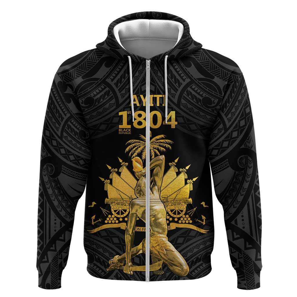 Haitian Negre Marron 1804 Hoodie Black Polynesian Pattern