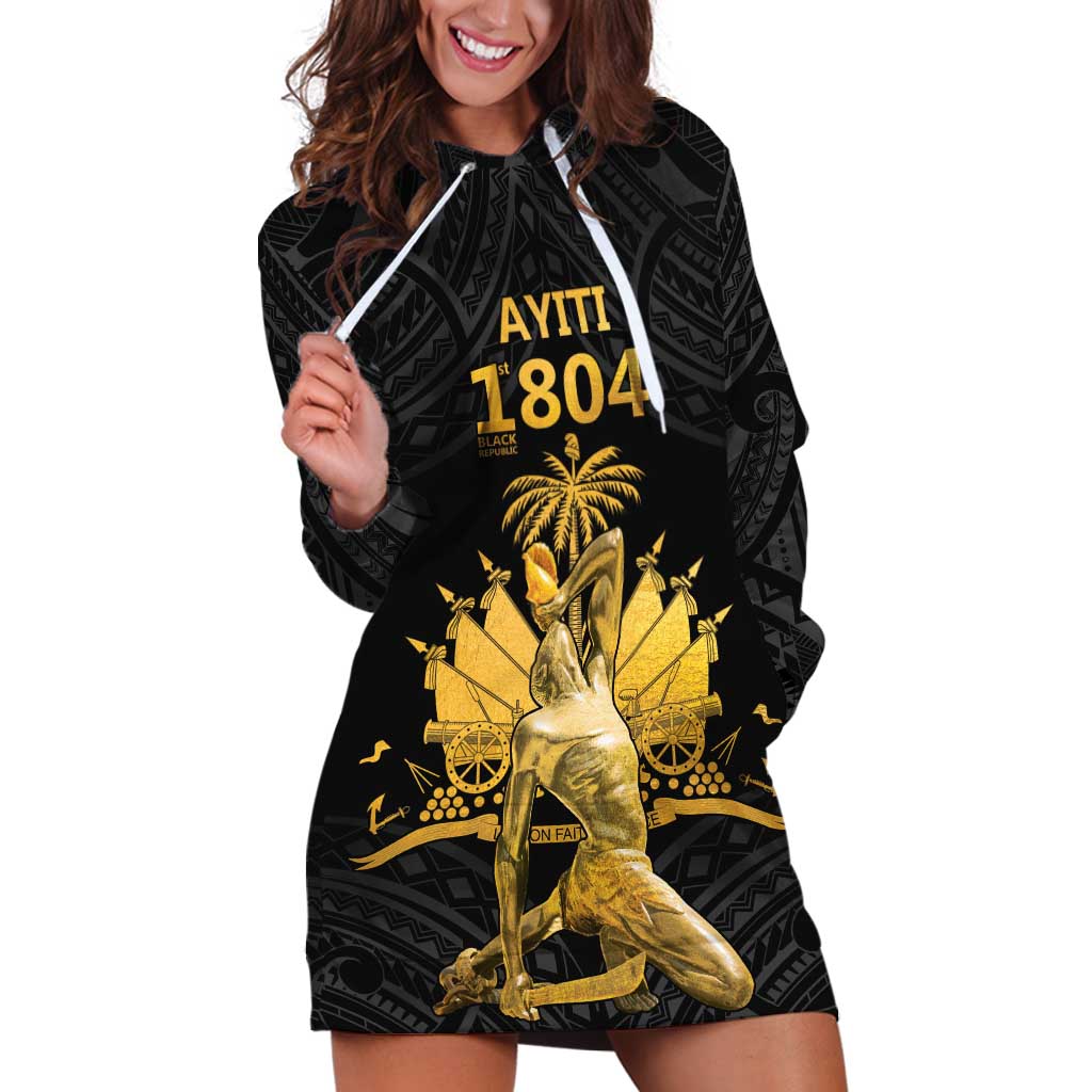 Haitian Negre Marron 1804 Hoodie Dress Black Polynesian Pattern LT9 Black - Polynesian Pride