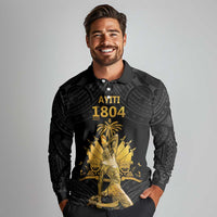 Haitian Negre Marron 1804 Long Sleeve Polo Shirt Black Polynesian Pattern