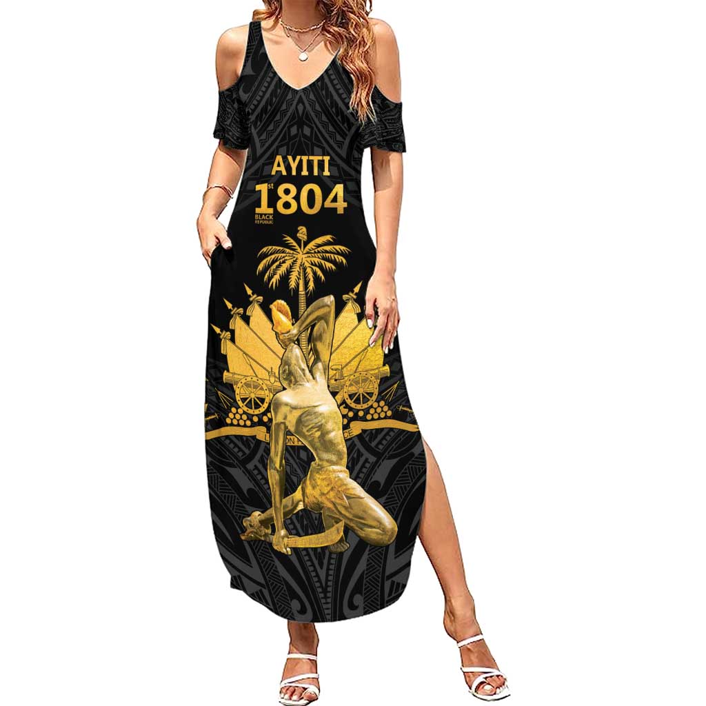 Haitian Negre Marron 1804 Summer Maxi Dress Black Polynesian Pattern LT9 Women Black - Polynesian Pride