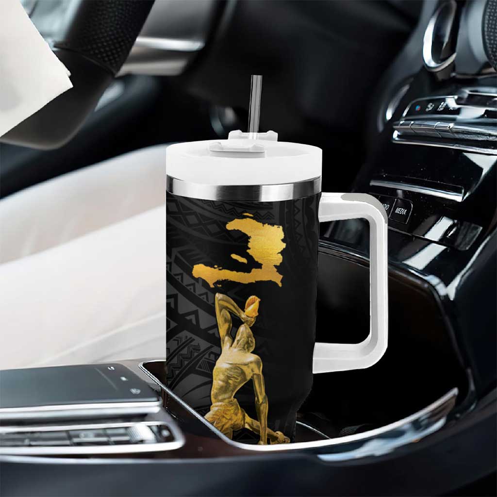 Haitian Negre Marron 1804 Tumbler With Handle Black Polynesian Pattern