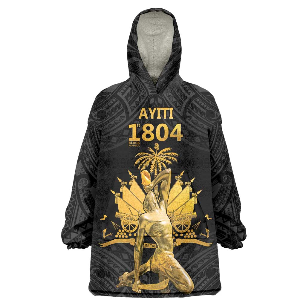 Haitian Negre Marron 1804 Wearable Blanket Hoodie Black Polynesian Pattern LT9 One Size Black - Polynesian Pride