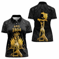 Haitian Negre Marron 1804 Women Polo Shirt Black Polynesian Pattern