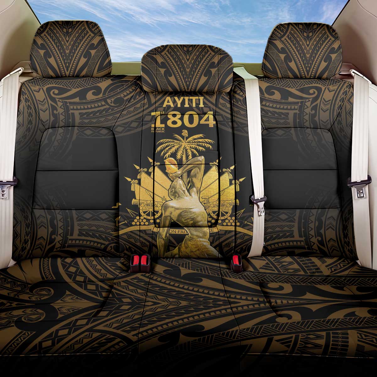 Haitian Negre Marron 1804 Back Car Seat Cover Gold Polynesian Pattern LT9 One Size Gold - Polynesian Pride