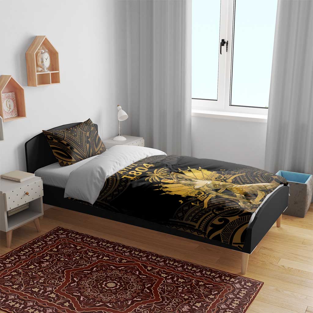 Haitian Negre Marron 1804 Bedding Set Gold Polynesian Pattern