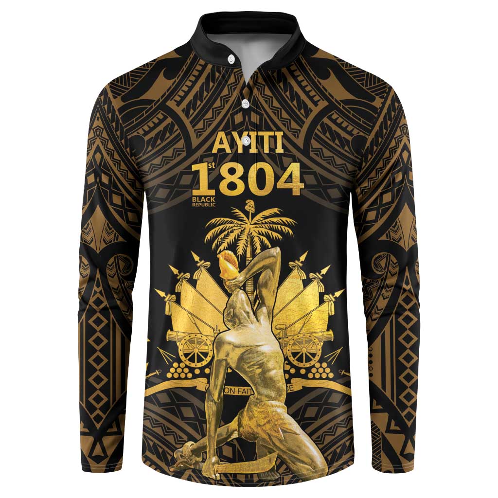Haitian Negre Marron 1804 Button Sweatshirt Gold Polynesian Pattern LT9 Gold - Polynesian Pride