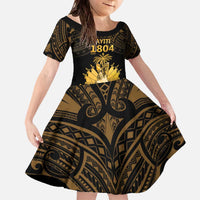 Haitian Negre Marron 1804 Family Matching Off The Shoulder Long Sleeve Dress and Hawaiian Shirt Gold Polynesian Pattern LT9 Daughter's Dress Gold - Polynesian Pride