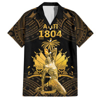 Haitian Negre Marron 1804 Family Matching Off The Shoulder Long Sleeve Dress and Hawaiian Shirt Gold Polynesian Pattern LT9 Dad's Shirt - Short Sleeve Gold - Polynesian Pride