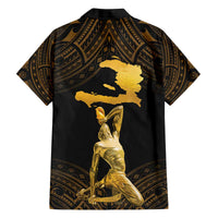 Haitian Negre Marron 1804 Family Matching Off The Shoulder Long Sleeve Dress and Hawaiian Shirt Gold Polynesian Pattern LT9 - Polynesian Pride