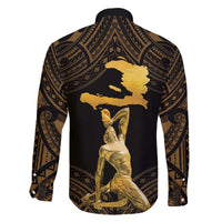Haitian Negre Marron 1804 Family Matching Off The Shoulder Long Sleeve Dress and Hawaiian Shirt Gold Polynesian Pattern LT9 - Polynesian Pride