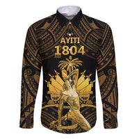 Haitian Negre Marron 1804 Family Matching Off Shoulder Short Dress and Hawaiian Shirt Gold Polynesian Pattern