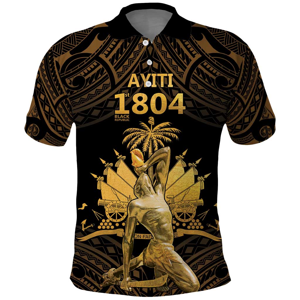 Haitian Negre Marron 1804 Polo Shirt Gold Polynesian Pattern