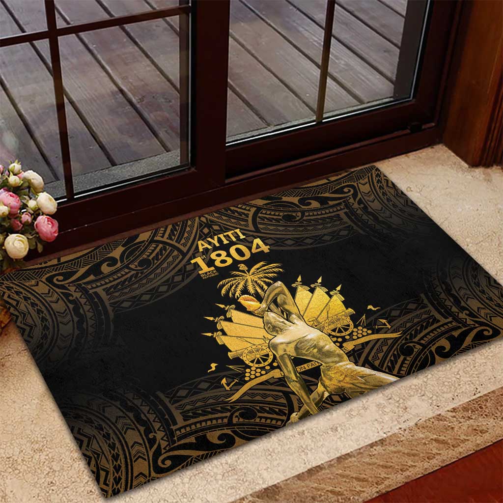 Haitian Negre Marron 1804 Rubber Doormat Gold Polynesian Pattern