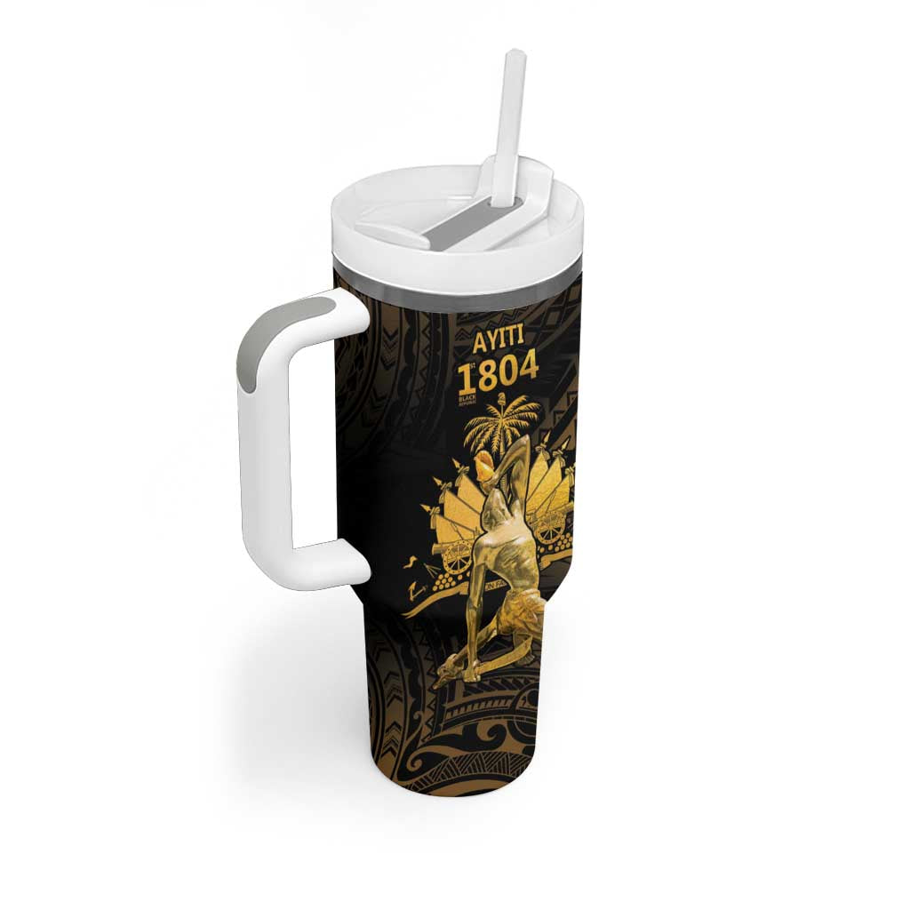 Haitian Negre Marron 1804 Tumbler With Handle Gold Polynesian Pattern