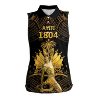 Haitian Negre Marron 1804 Women Sleeveless Polo Shirt Gold Polynesian Pattern