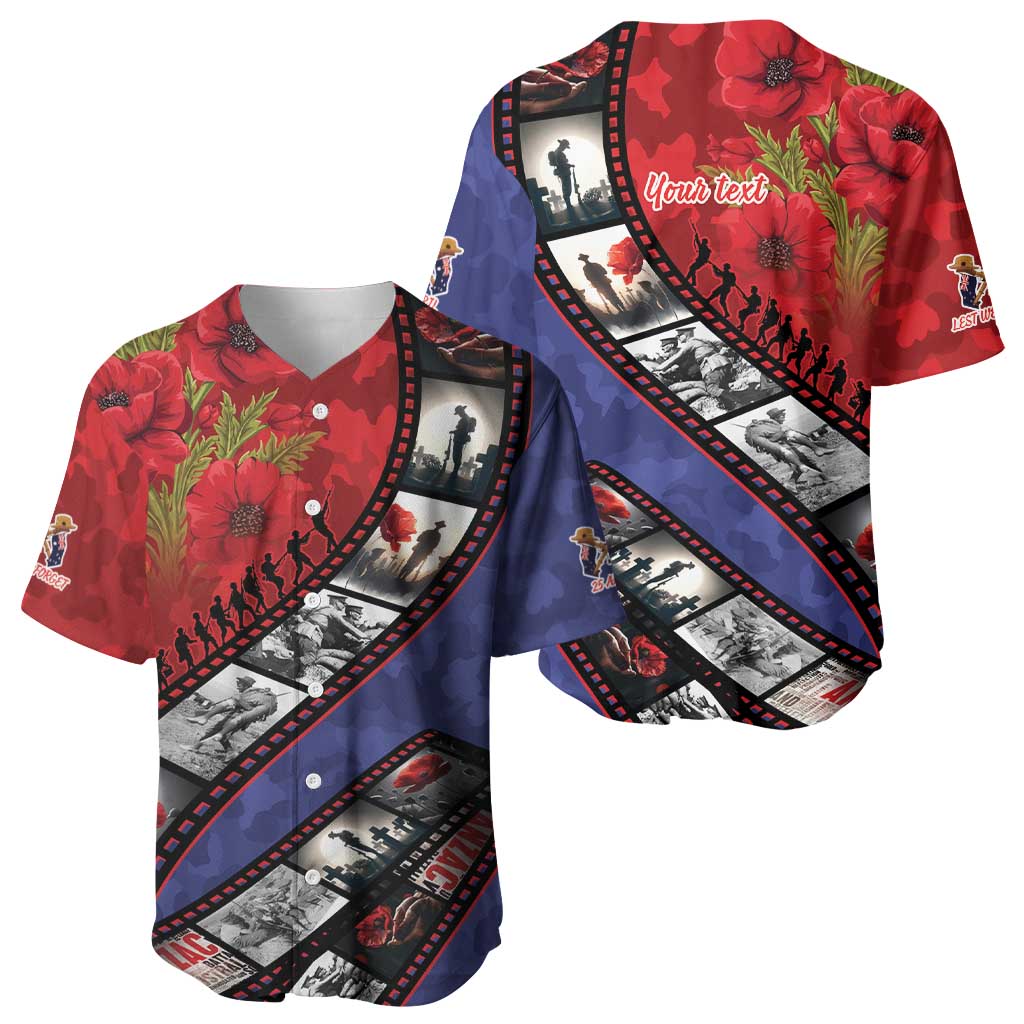 Personalised ANZAC Spirit 1915-2026 Filmstrip Tribute Baseball Jersey Lest We Forget 25 April