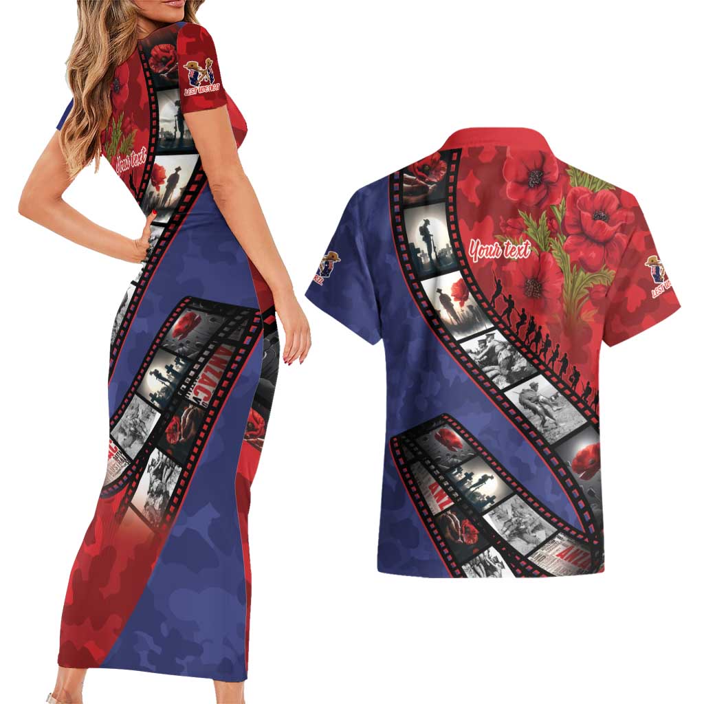 Personalised ANZAC Spirit 1915-2026 Filmstrip Tribute Couples Matching Short Sleeve Bodycon Dress and Hawaiian Shirt Lest We Forget 25 April LT9 - Polynesian Pride