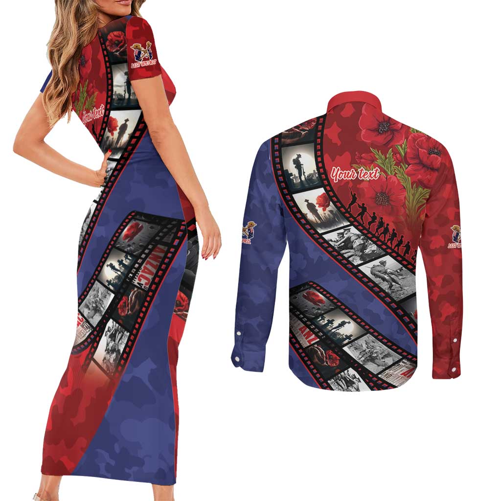 Personalised ANZAC Spirit 1915-2026 Filmstrip Tribute Couples Matching Short Sleeve Bodycon Dress and Long Sleeve Button Shirt Lest We Forget 25 April LT9 - Polynesian Pride