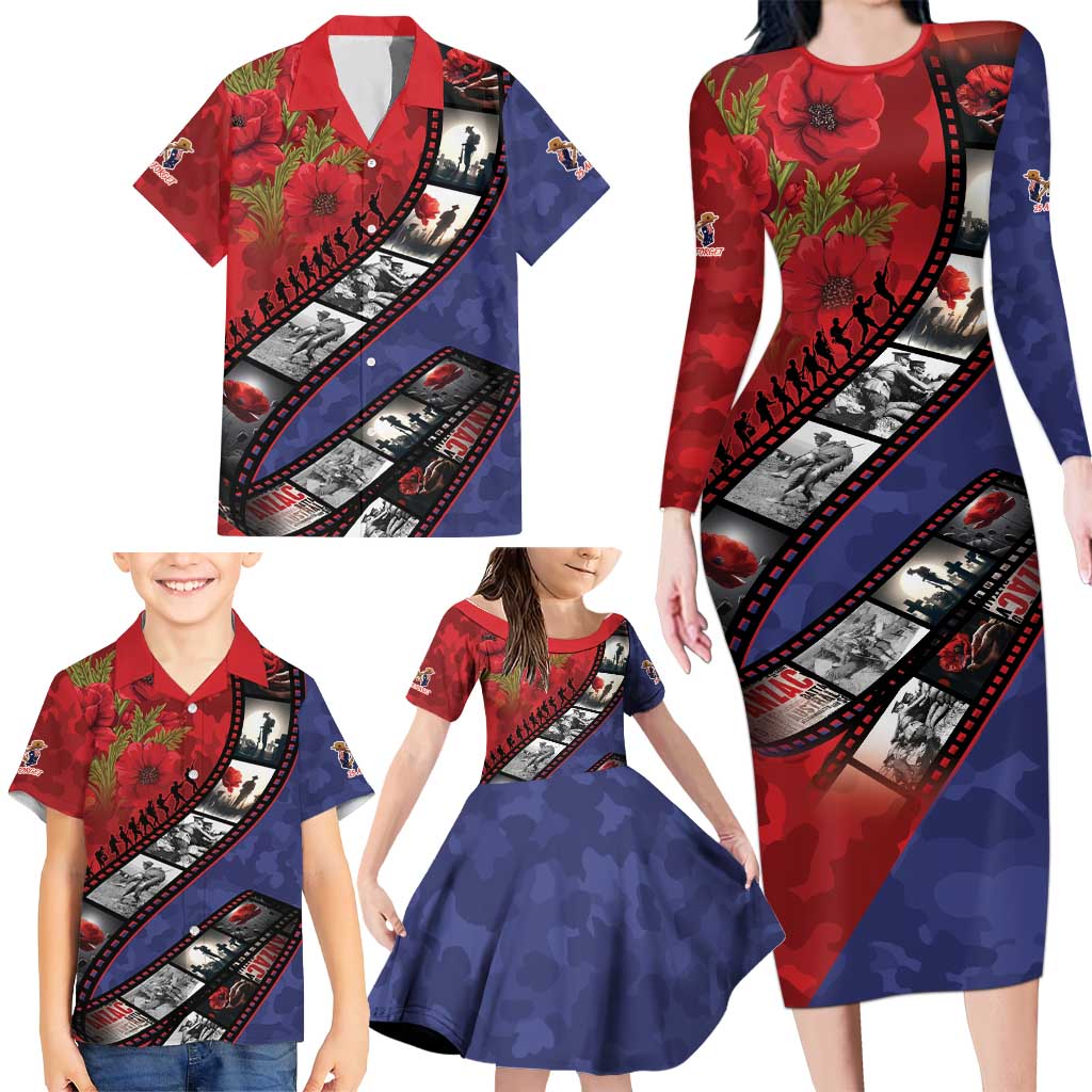 Personalised ANZAC Spirit 1915-2026 Filmstrip Tribute Family Matching Long Sleeve Bodycon Dress and Hawaiian Shirt Lest We Forget 25 April LT9 - Polynesian Pride