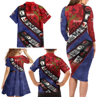 Personalised ANZAC Spirit 1915-2026 Filmstrip Tribute Family Matching Long Sleeve Bodycon Dress and Hawaiian Shirt Lest We Forget 25 April LT9 - Polynesian Pride
