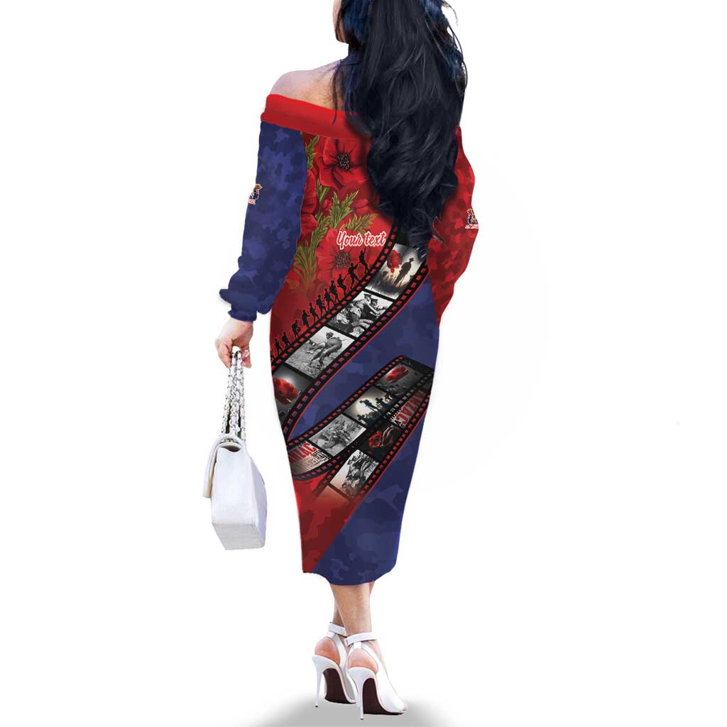 Personalised ANZAC Spirit 1915-2026 Filmstrip Tribute Family Matching Off The Shoulder Long Sleeve Dress and Hawaiian Shirt Lest We Forget 25 April LT9 - Polynesian Pride