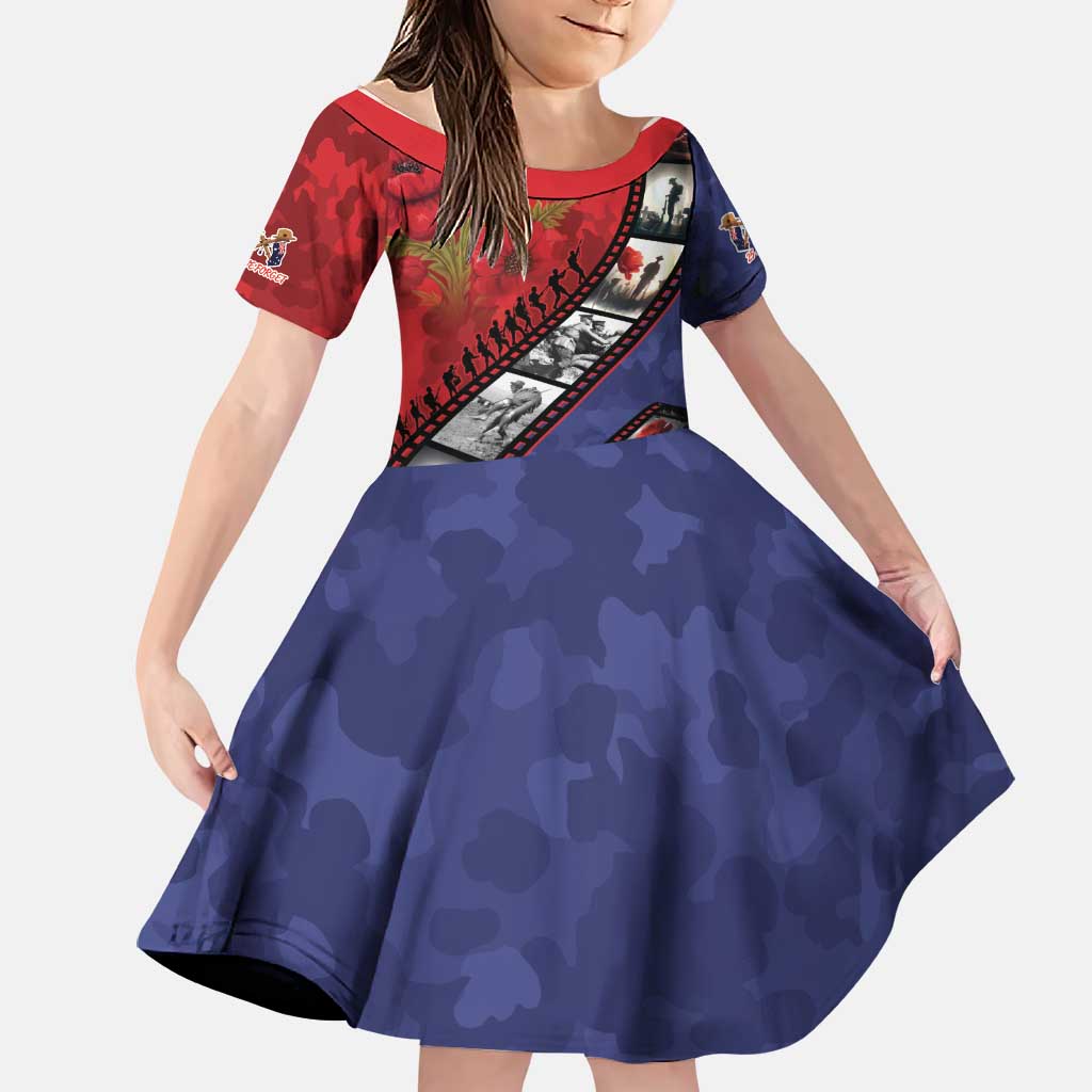 Personalised ANZAC Spirit 1915-2026 Filmstrip Tribute Family Matching Summer Maxi Dress and Hawaiian Shirt Lest We Forget 25 April LT9 Daughter's Dress Red - Polynesian Pride