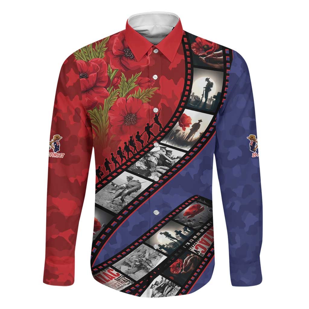 Personalised ANZAC Spirit 1915-2026 Filmstrip Tribute Family Matching Tank Maxi Dress and Hawaiian Shirt Lest We Forget 25 April LT9 Dad's Shirt - Long Sleeve Red - Polynesian Pride