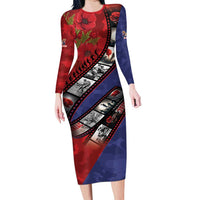 Personalised ANZAC Spirit 1915-2026 Filmstrip Tribute Long Sleeve Bodycon Dress Lest We Forget 25 April LT9 Long Dress Red - Polynesian Pride