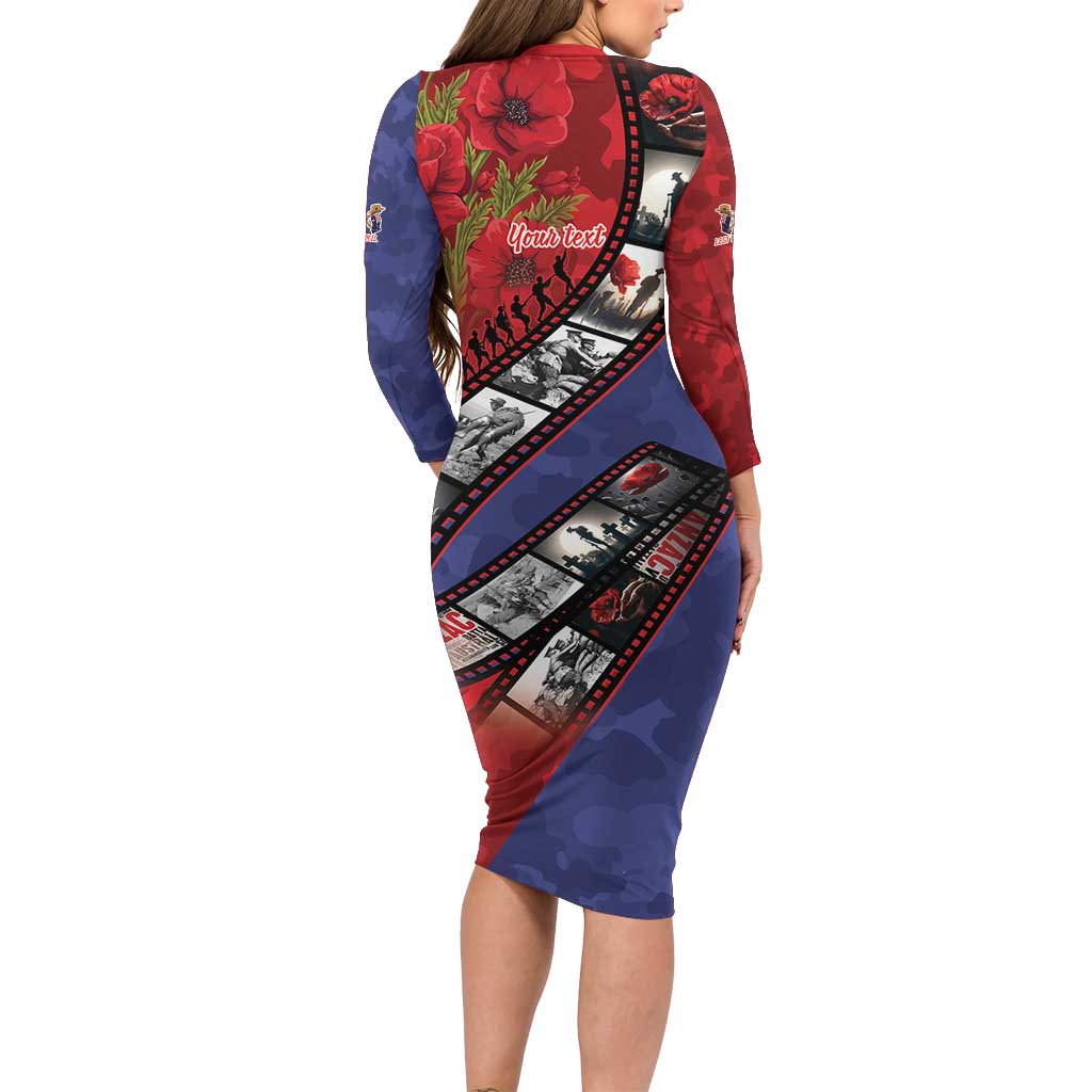 Personalised ANZAC Spirit 1915-2026 Filmstrip Tribute Long Sleeve Bodycon Dress Lest We Forget 25 April LT9 - Polynesian Pride