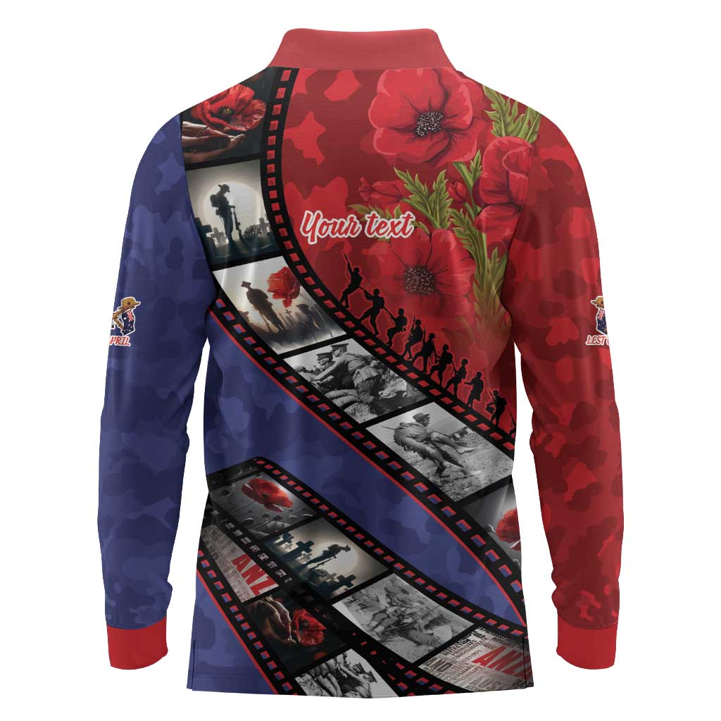 Personalised ANZAC Spirit 1915-2026 Filmstrip Tribute Long Sleeve Polo Shirt Lest We Forget 25 April LT9 - Polynesian Pride