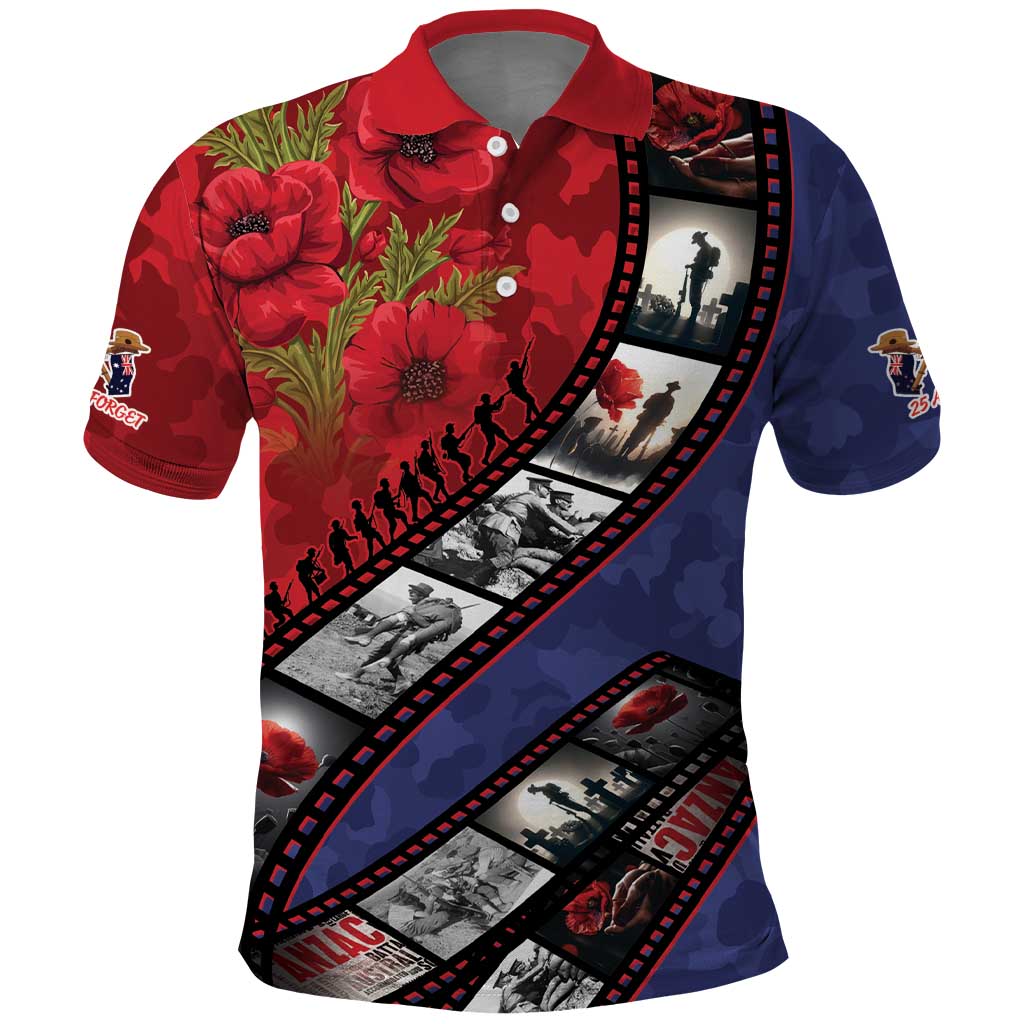 Personalised ANZAC Spirit 1915-2026 Filmstrip Tribute Polo Shirt Lest We Forget 25 April