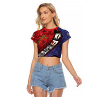 Personalised ANZAC Spirit 1915-2026 Filmstrip Tribute Raglan Cropped T Shirt Lest We Forget 25 April LT9 Female Red - Polynesian Pride
