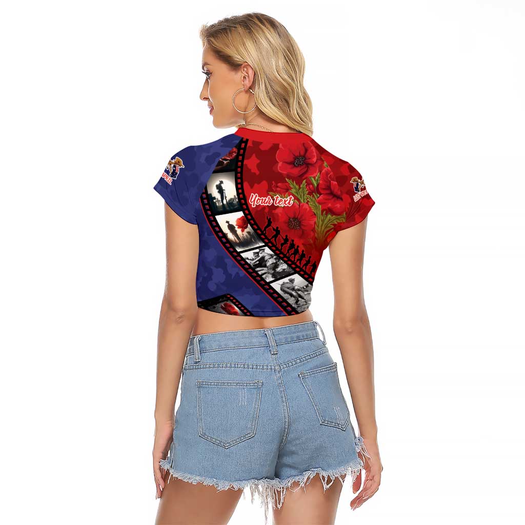 Personalised ANZAC Spirit 1915-2026 Filmstrip Tribute Raglan Cropped T Shirt Lest We Forget 25 April LT9 - Polynesian Pride