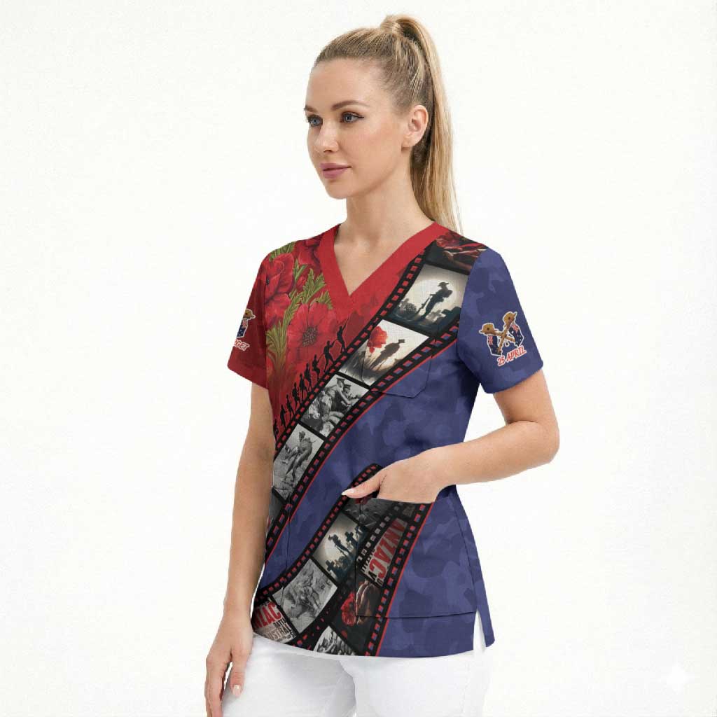 Personalised ANZAC Spirit 1915-2026 Filmstrip Tribute Scrub Top Lest We Forget 25 April