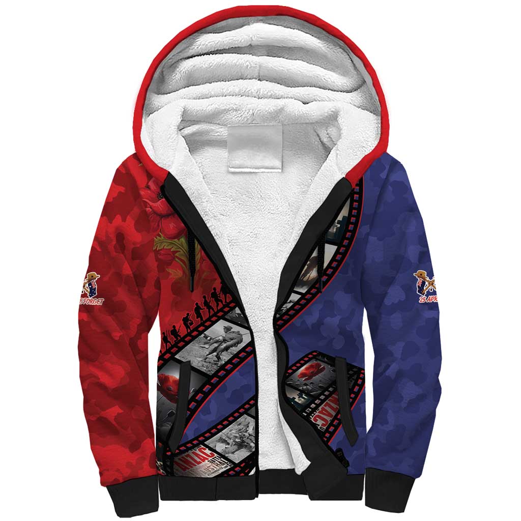Personalised ANZAC Spirit 1915-2026 Filmstrip Tribute Sherpa Hoodie Lest We Forget 25 April LT9 Unisex Red - Polynesian Pride