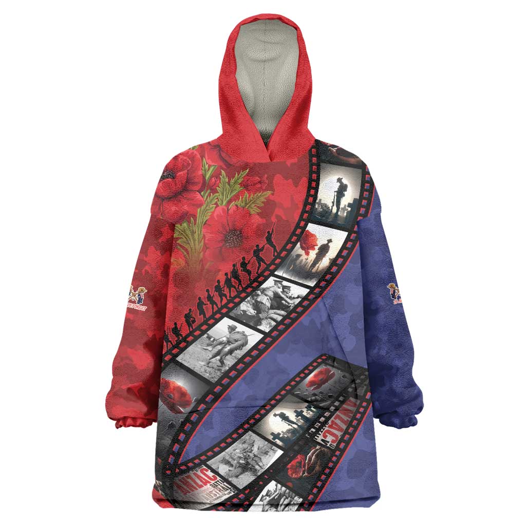 Personalised ANZAC Spirit 1915-2026 Filmstrip Tribute Wearable Blanket Hoodie Lest We Forget 25 April LT9 One Size Red - Polynesian Pride