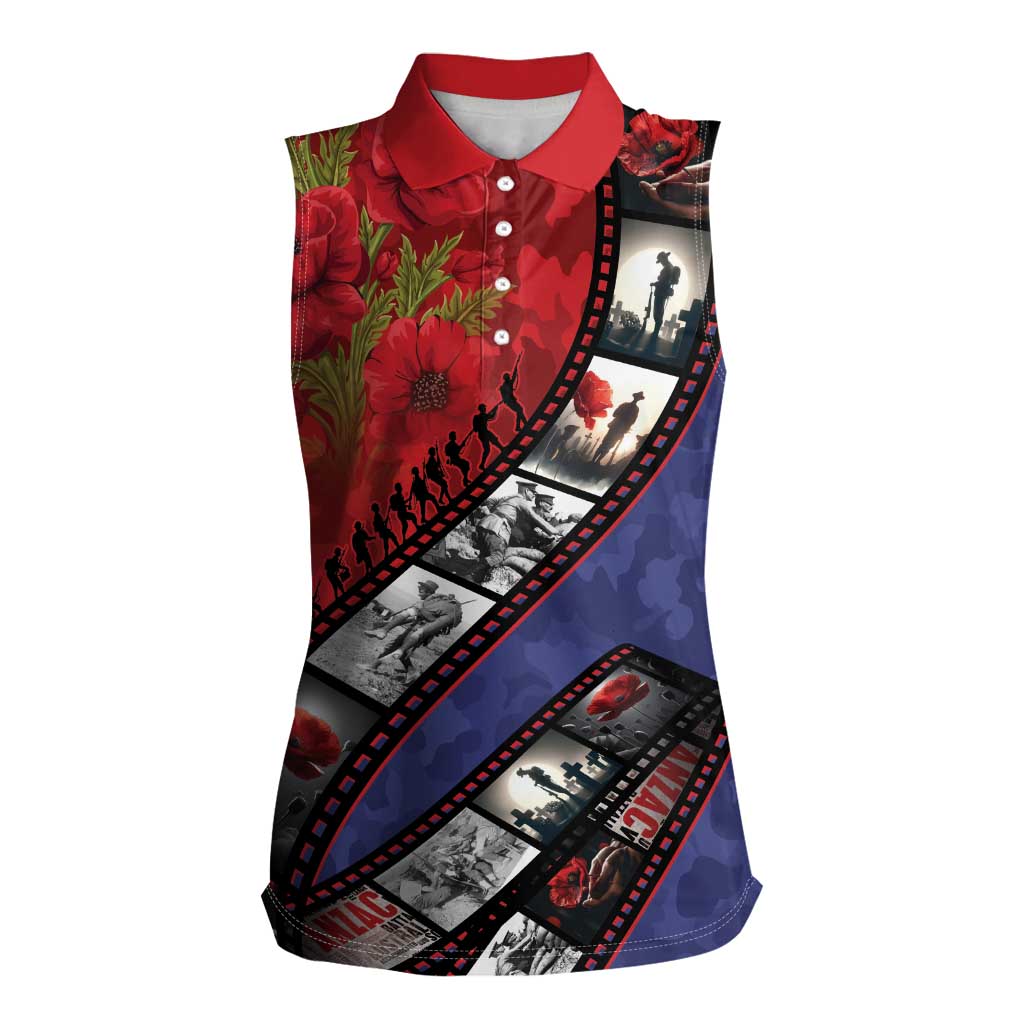 Personalised ANZAC Spirit 1915-2026 Filmstrip Tribute Women Sleeveless Polo Shirt Lest We Forget 25 April LT9 Female Red - Polynesian Pride