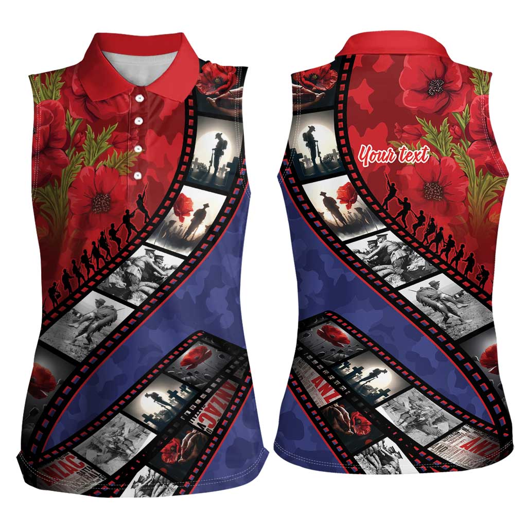 Personalised ANZAC Spirit 1915-2026 Filmstrip Tribute Women Sleeveless Polo Shirt Lest We Forget 25 April LT9 - Polynesian Pride