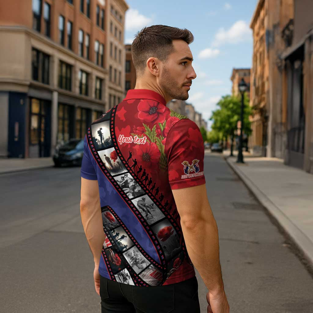 Personalised ANZAC Spirit 1915-2026 Filmstrip Tribute Zipper Polo Shirt Lest We Forget 25 April LT9 - Polynesian Pride