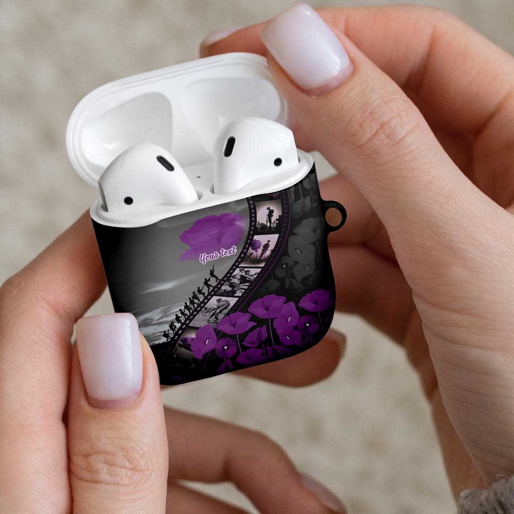 Personalised Remembering ANZAC Lest We Forget AirPods Case Vintage Film Frame Memorial Purple Poppy