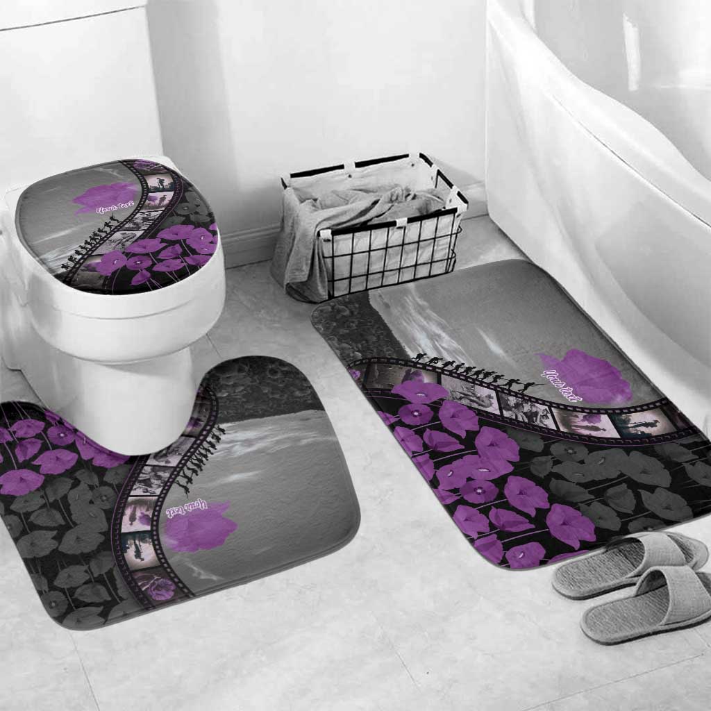 Personalised Remembering ANZAC Lest We Forget Bathroom Set Vintage Film Frame Memorial Purple Poppy