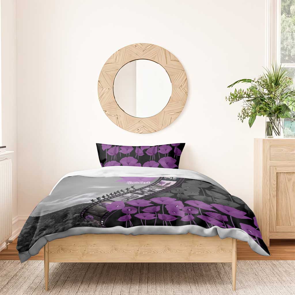 Personalised Remembering ANZAC Lest We Forget Bedding Set Vintage Film Frame Memorial Purple Poppy