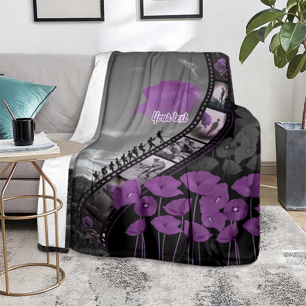 Personalised Remembering ANZAC Lest We Forget Blanket Vintage Film Frame Memorial Purple Poppy