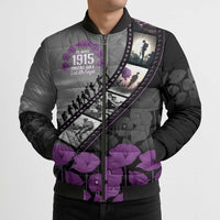 Personalised Remembering ANZAC Lest We Forget Bomber Puffer Jacket Vintage Film Frame Memorial Purple Poppy