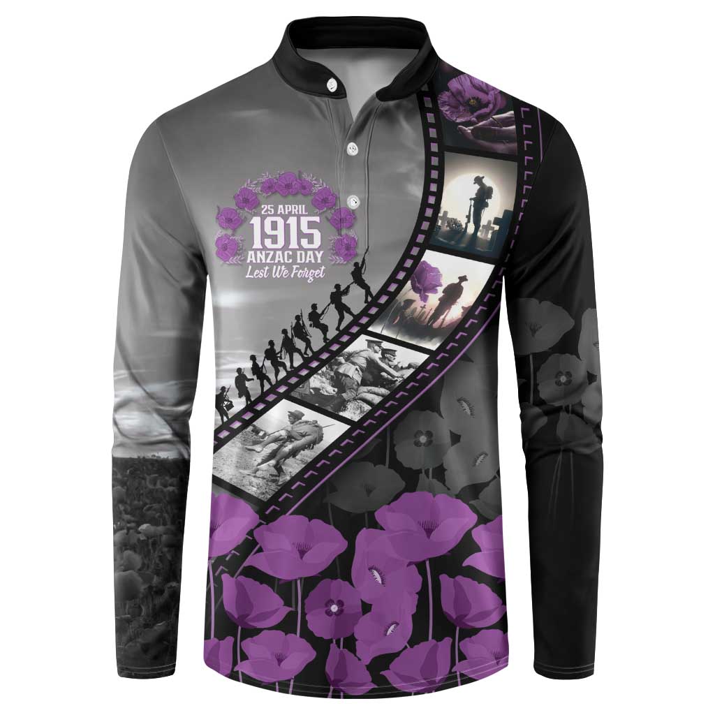 Personalised Remembering ANZAC Lest We Forget Button Sweatshirt Vintage Film Frame Memorial Purple Poppy