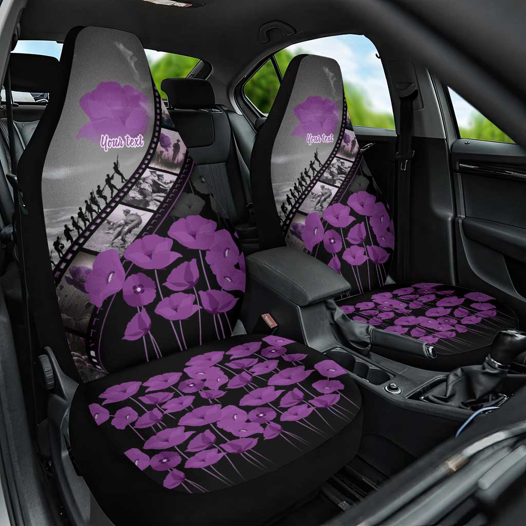Personalised Remembering ANZAC Lest We Forget Car Seat Cover Vintage Film Frame Memorial Purple Poppy