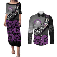 Personalised Remembering ANZAC Lest We Forget Couples Matching Puletasi and Long Sleeve Button Shirt Vintage Film Frame Memorial Purple Poppy