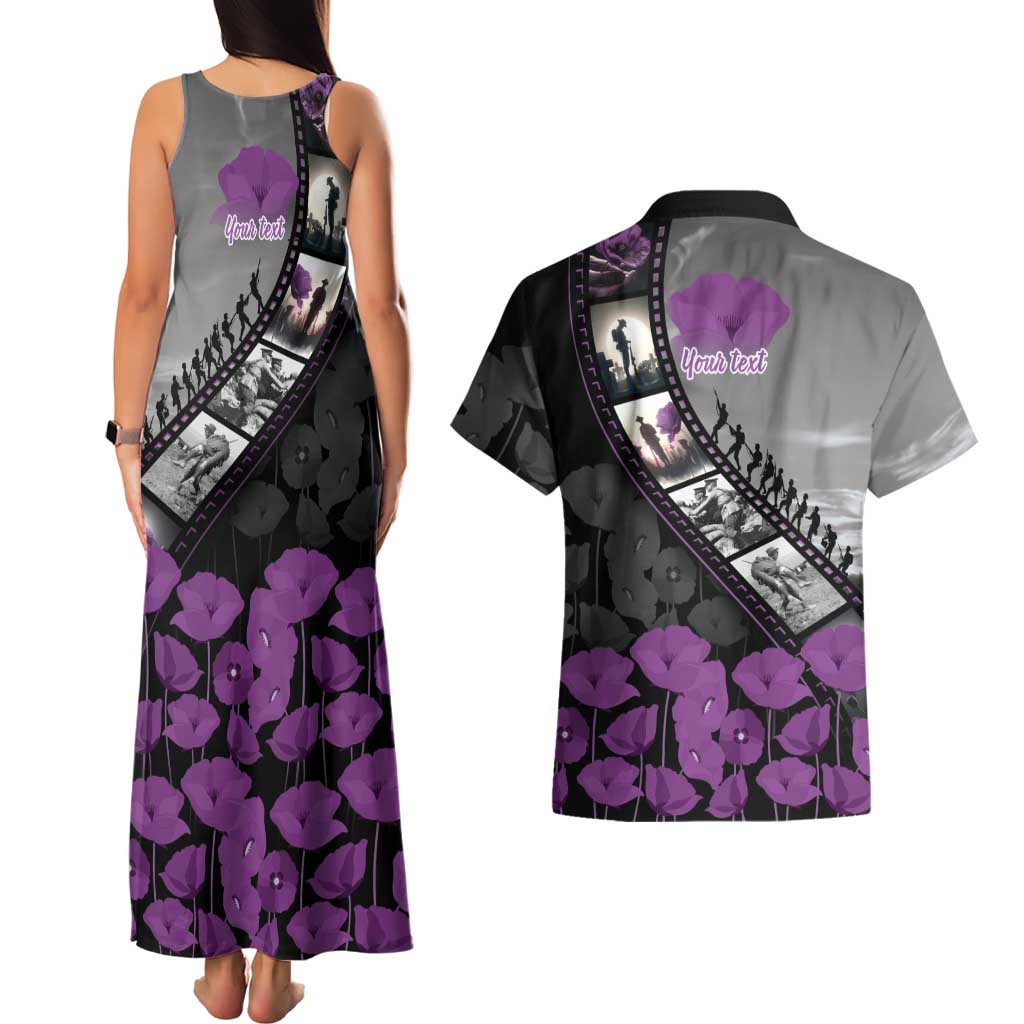 Personalised Remembering ANZAC Lest We Forget Couples Matching Tank Maxi Dress and Hawaiian Shirt Vintage Film Frame Memorial Purple Poppy LT9 - Polynesian Pride