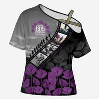 Personalised Remembering ANZAC Lest We Forget Cross Shoulder Shirt Vintage Film Frame Memorial Purple Poppy