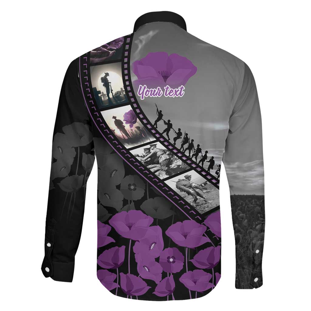 Personalised Remembering ANZAC Lest We Forget Family Matching Long Sleeve Bodycon Dress and Hawaiian Shirt Vintage Film Frame Memorial Purple Poppy LT9 - Polynesian Pride